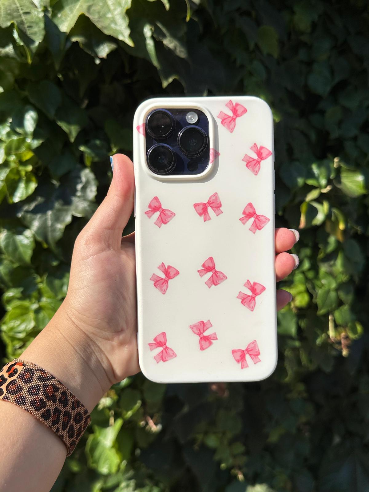 pembe fiyonklar baskılı desenli süet telefon kılıfı
