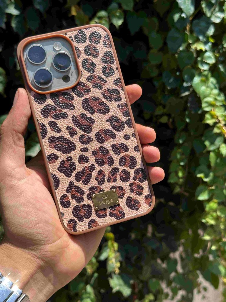 suni deri leoparlı slikon kılıf-kahverengi