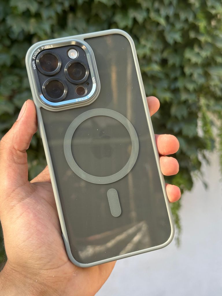 Kamera Lens Korumalı Magsafe Şarj Kılıfı Şeffaf Renkli Yumuşak Kapak-gri