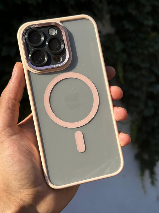 Kamera Lens Korumalı Magsafe Şarj Kılıfı Şeffaf Renkli Yumuşak Kapak-pembe