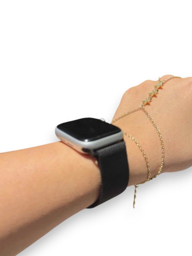 Siyah  Leopar Metal Hasır Kordon