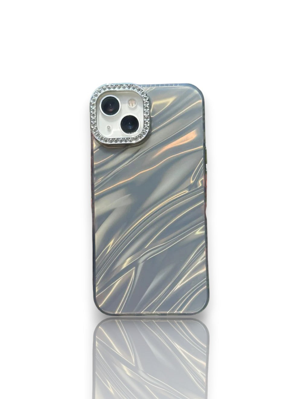 hologramlı gümüş taşlı kamera çerçeveli kılıf