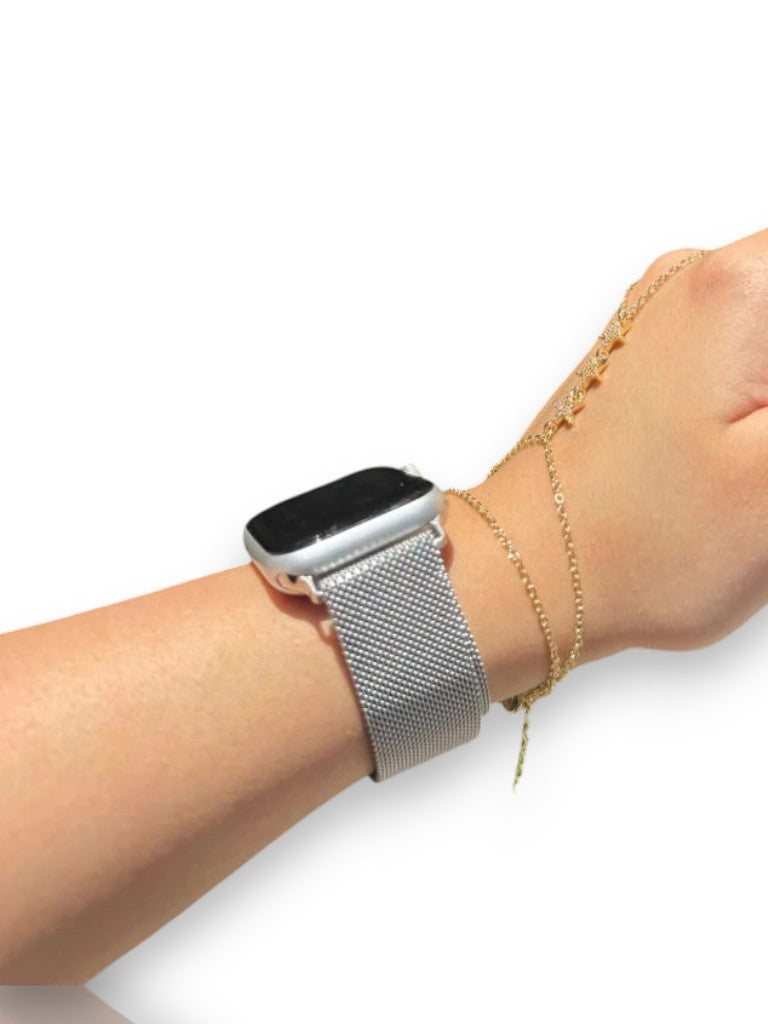 Gümüş  Leopar Metal Hasır Kordon