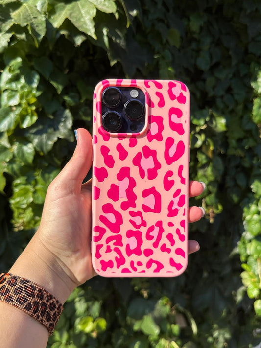 pembe benekler leopar desenli  süet telefon kılıfı