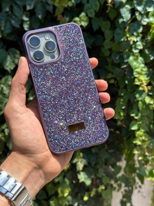swarovski taş ve sim detaylı telefon kılıfı-derin mor
