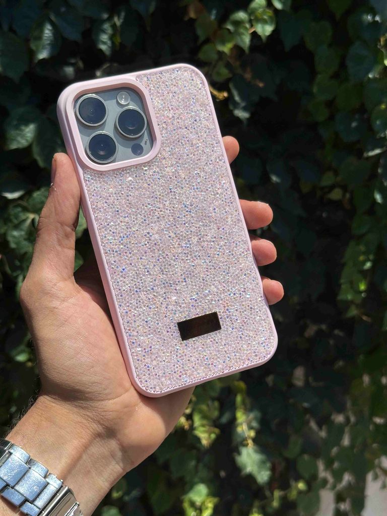 swarovski taş ve sim detaylı telefon kılıfı-pembe