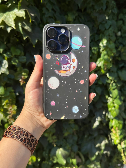 astronot baskılı süet telefon kılıfı