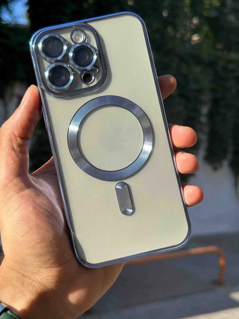 MagSafe Destekli Parlak Telefon Kılıfı-Mavi