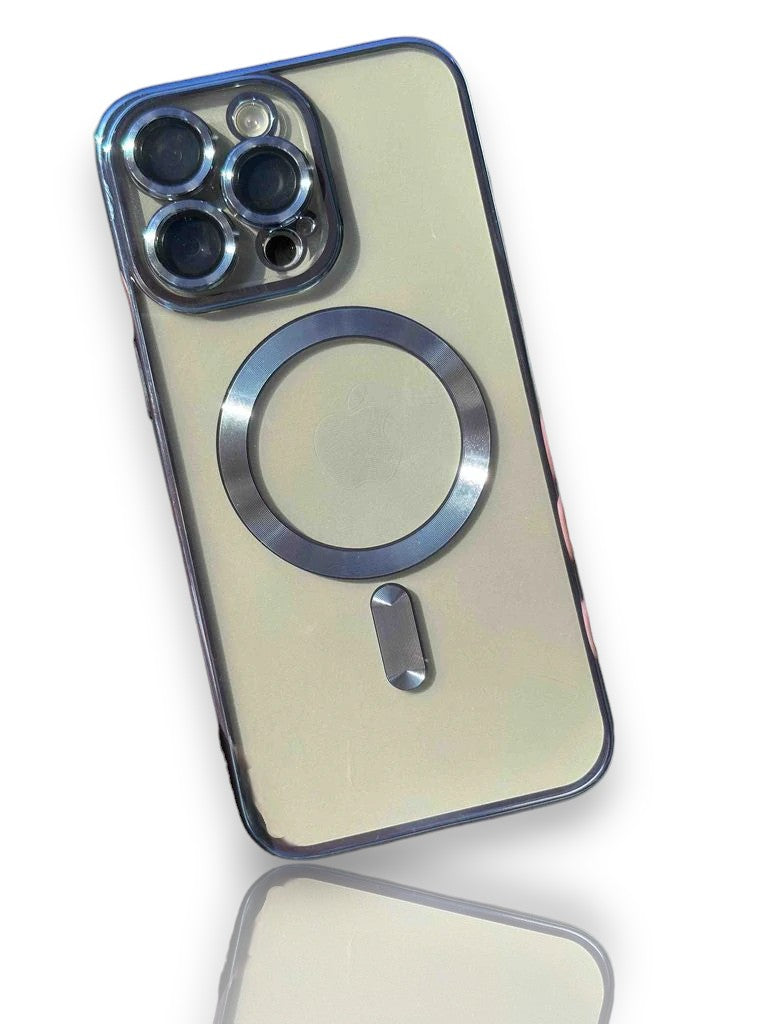 MagSafe Destekli Parlak Telefon Kılıfı-Mavi