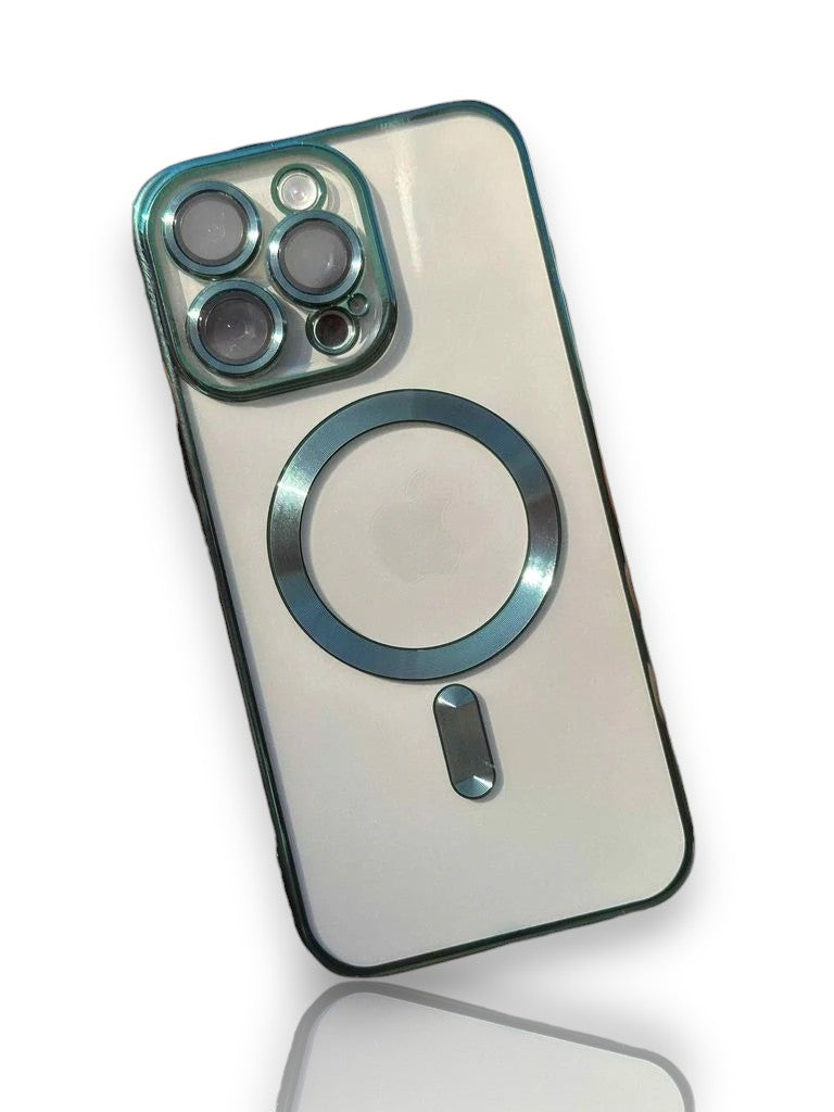 MagSafe Destekli Parlak Telefon Kılıfı-Yeşil