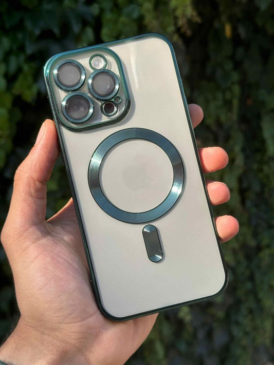 Kamera Lens Korumalı Magsafe Şarj Kılıfı Şeffaf Renkli Yumuşak Kapak-yeşil