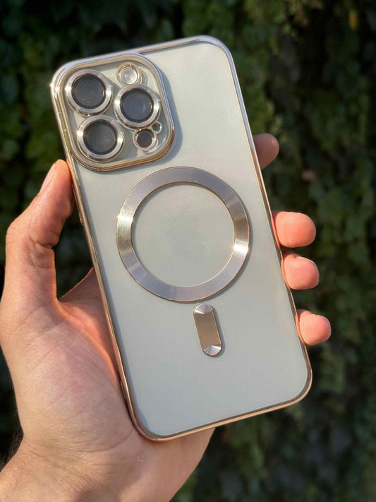 Kamera Lens Korumalı Magsafe Şarj Kılıfı Şeffaf Renkli Yumuşak Kapak-gold