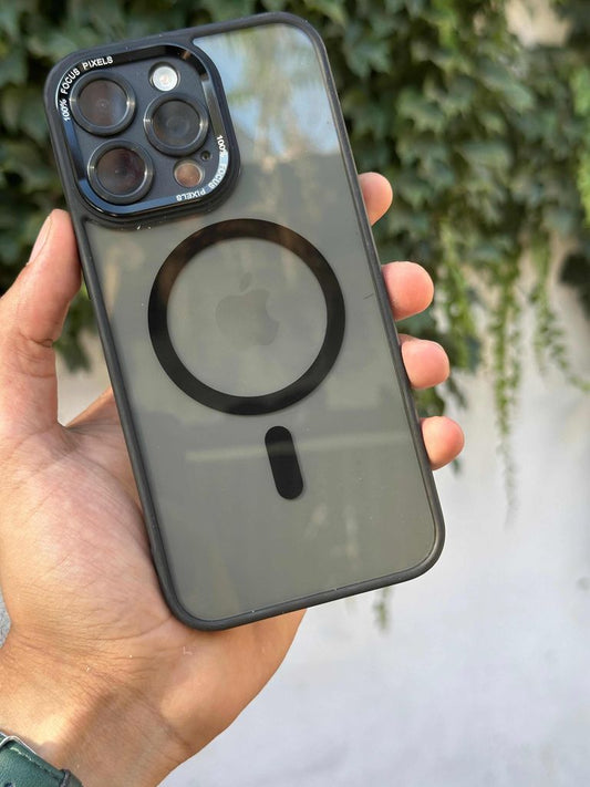 Kamera Lens Korumalı Magsafe Şarj Kılıfı Şeffaf Renkli Yumuşak Kapak-siyah