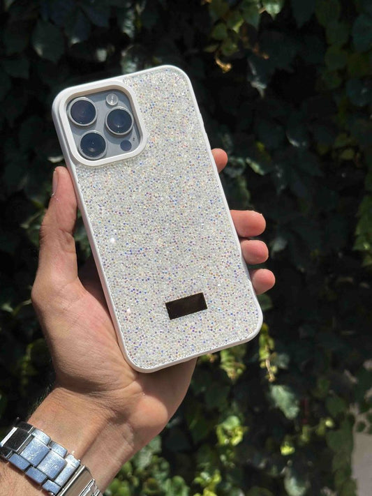 swarovski taş ve sim detaylı telefon kılıfı-beyaz