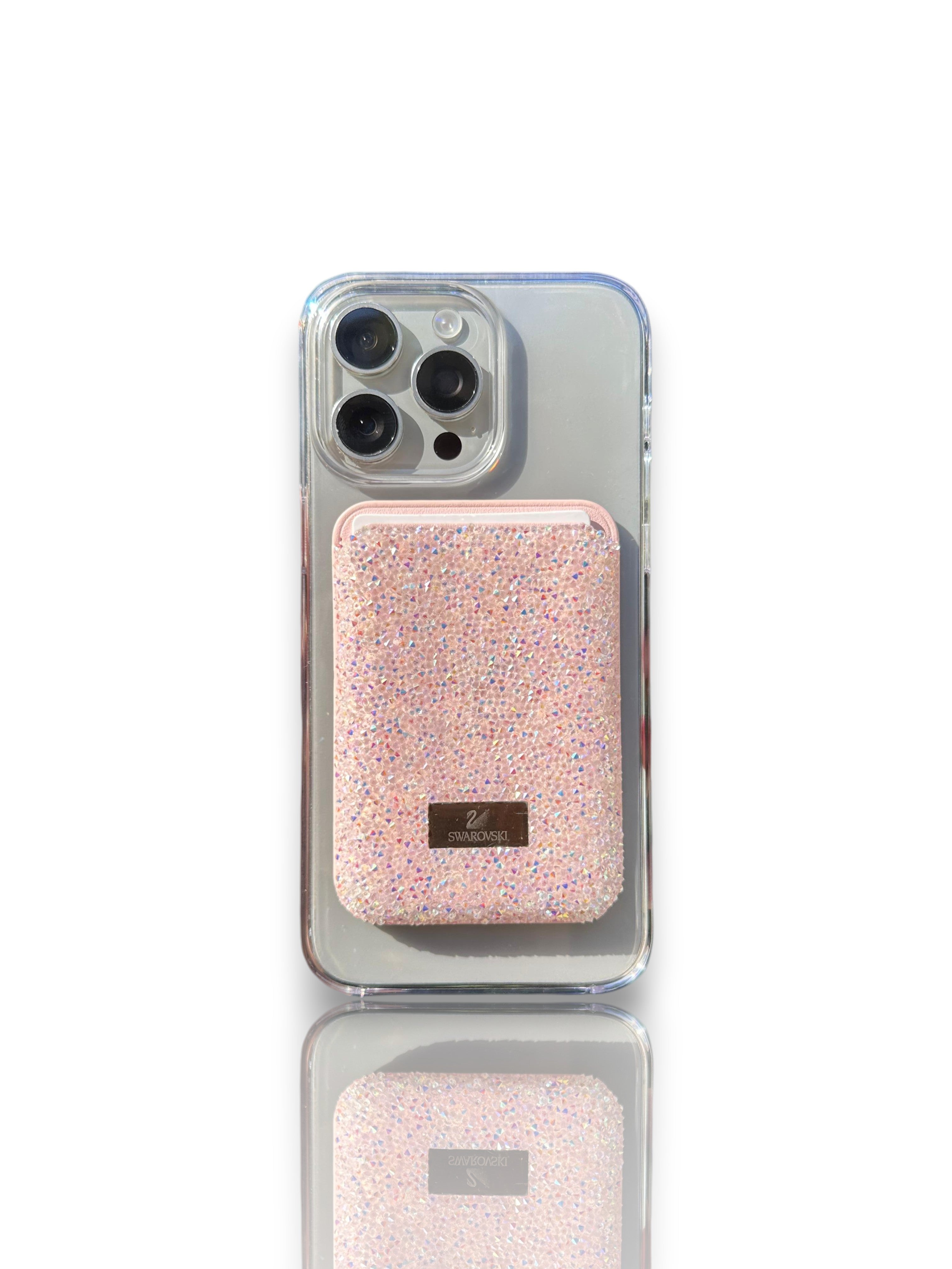Swarovski Taşlı MagSafe Cüzdan-Pembe