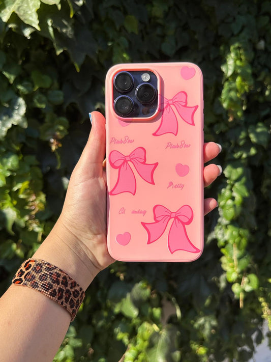 pembe fiyonklar baskılı desenli  süet telefon kılıfı