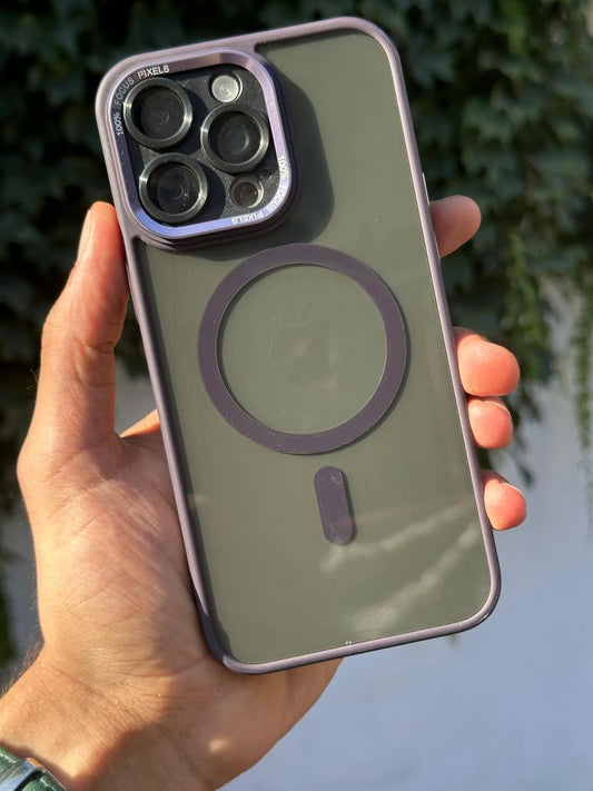 Kamera Lens Korumalı Magsafe Şarj Kılıfı Şeffaf Renkli Yumuşak Kapak-derin mor