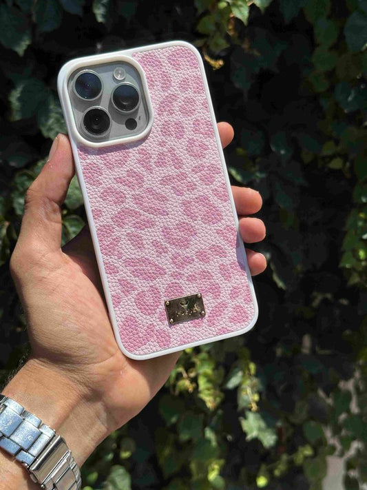 suni deri leoparlı slikon kılıf-pembe