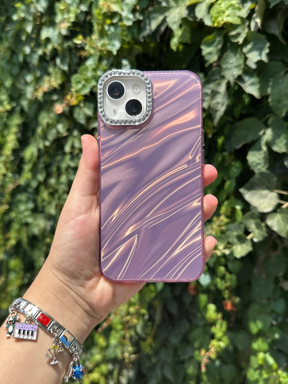 hologramlı pembe taşlı kamera çerçeveli kılıf