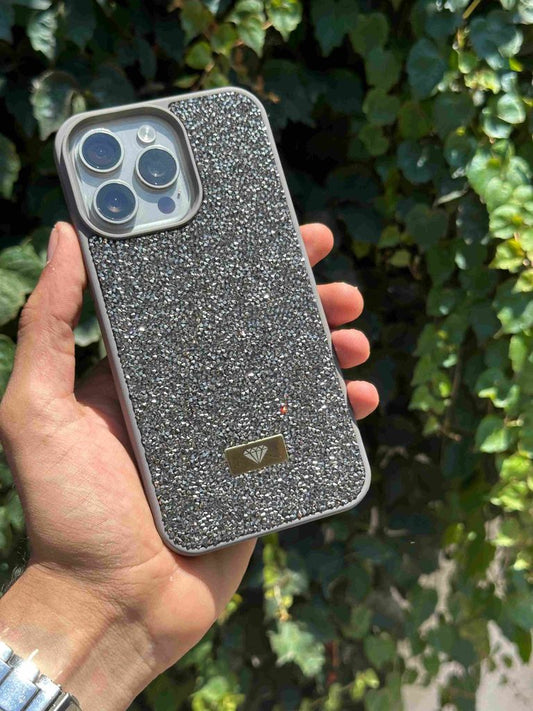 swarovski taş ve sim detaylı telefon kılıfı-siyah