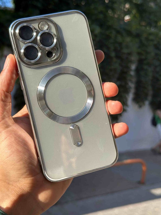 Kamera Lens Korumalı Magsafe Şarj Kılıfı Şeffaf Renkli Yumuşak Kapak*gümüşş