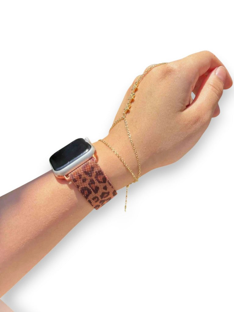 Koyu Leopar Metal Hasır Kordon