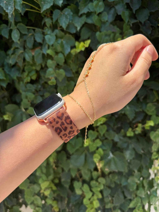 açık leopar metal hasır kordon