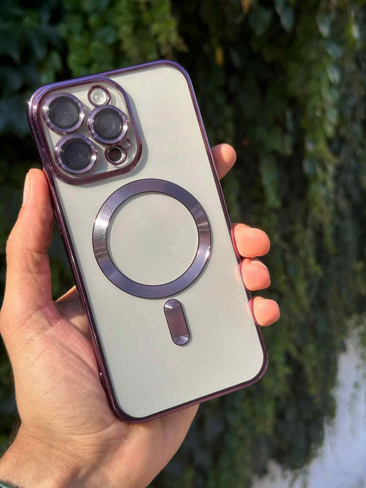 Kamera Lens Korumalı Magsafe Şarj Kılıfı Şeffaf Renkli Yumuşak Kapak-derin mor