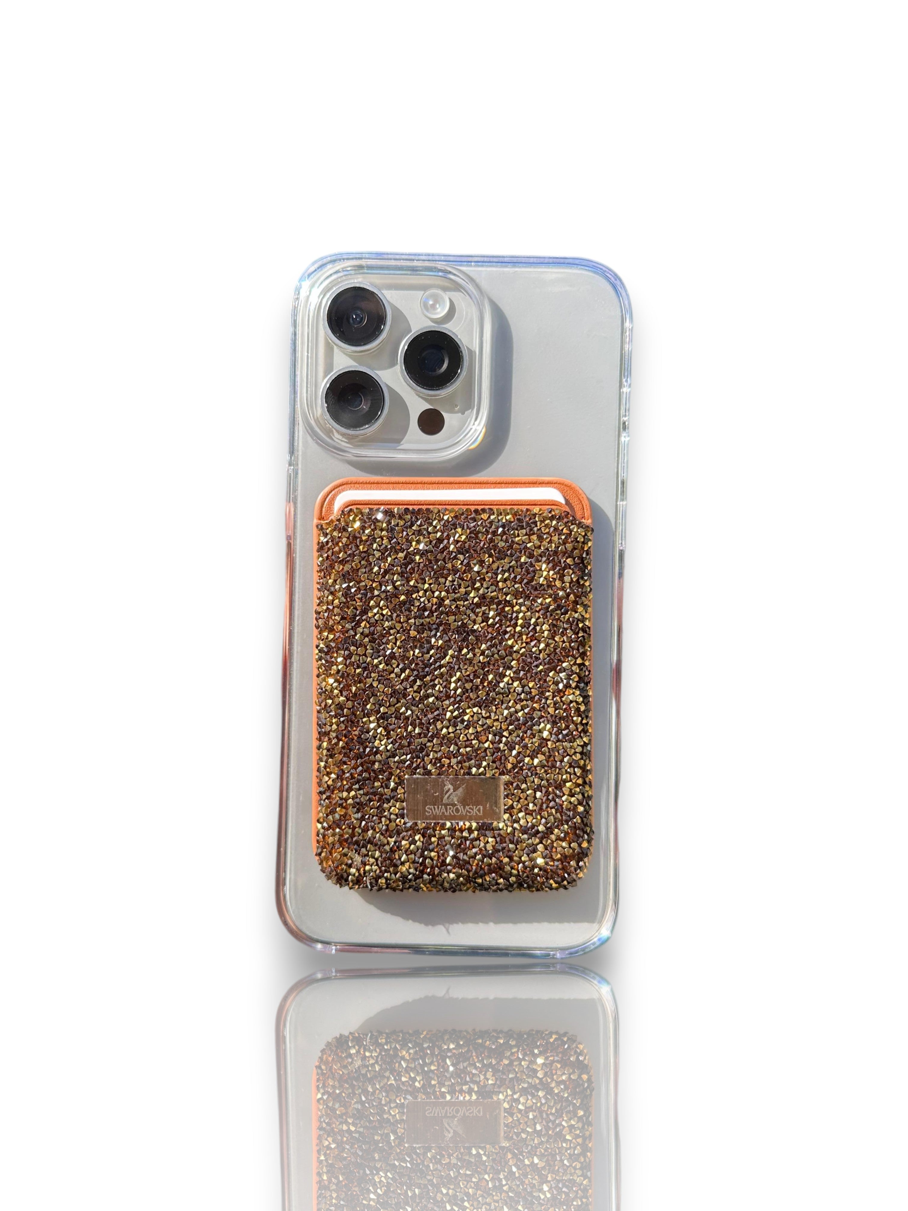 Swarovski Taşlı MagSafe Cüzdan-Kahverengi