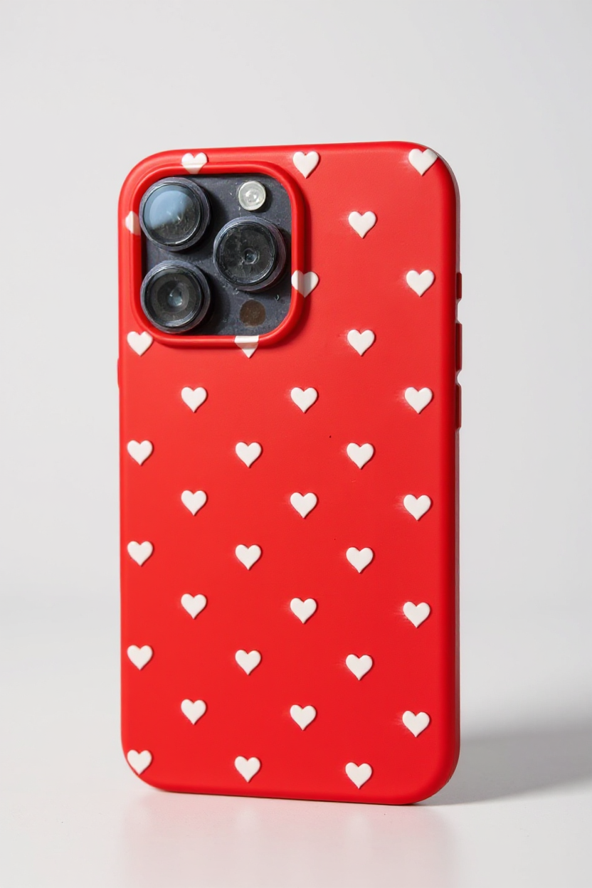 Kırmızı Kalpli Desenli Silikon Kılıf