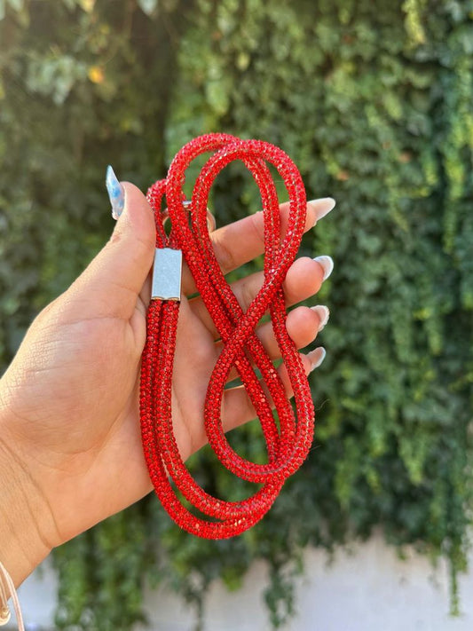 kırmızı swarovski taşlı boyun askısı