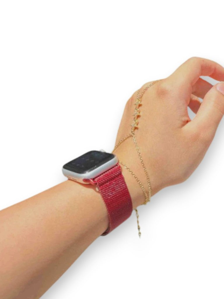 Kırmızı  Leopar Metal Hasır Kordon