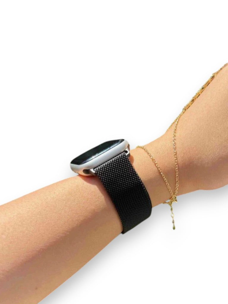 Siyah  Leopar Metal Hasır Kordon