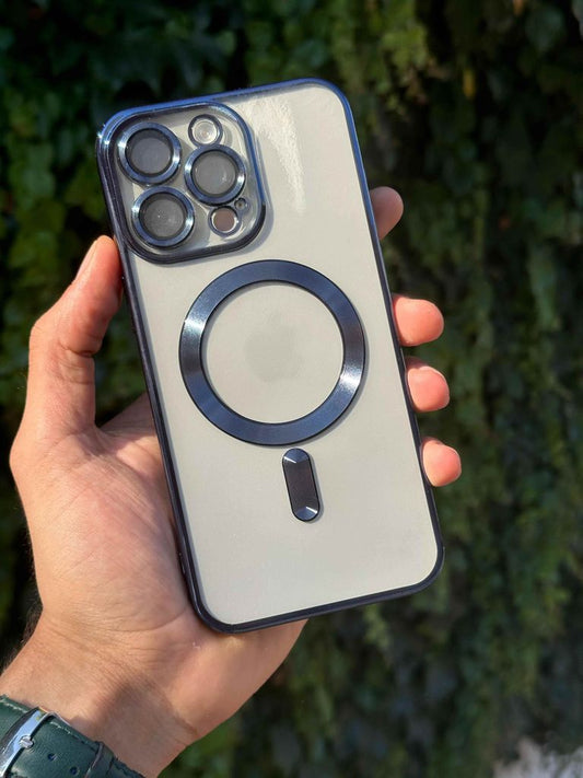 Kamera Lens Korumalı Magsafe Şarj Kılıfı Şeffaf Renkli Yumuşak Kapak-lacıvert