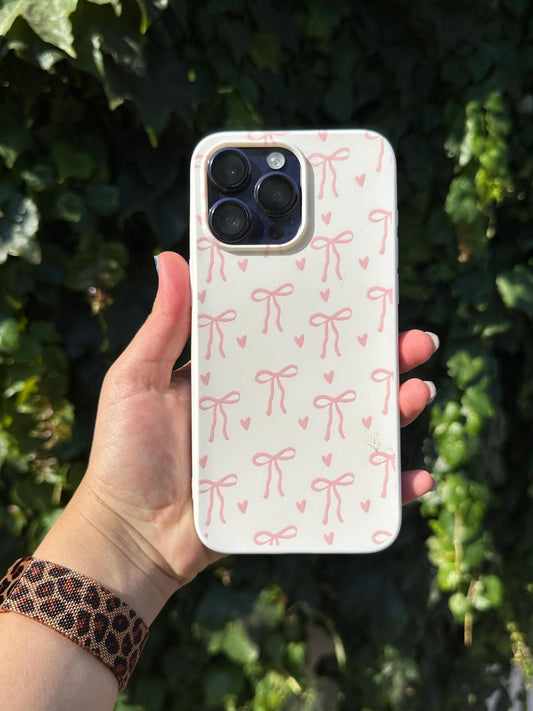 beyaz pembe  desenli  süet telefon kılıfı