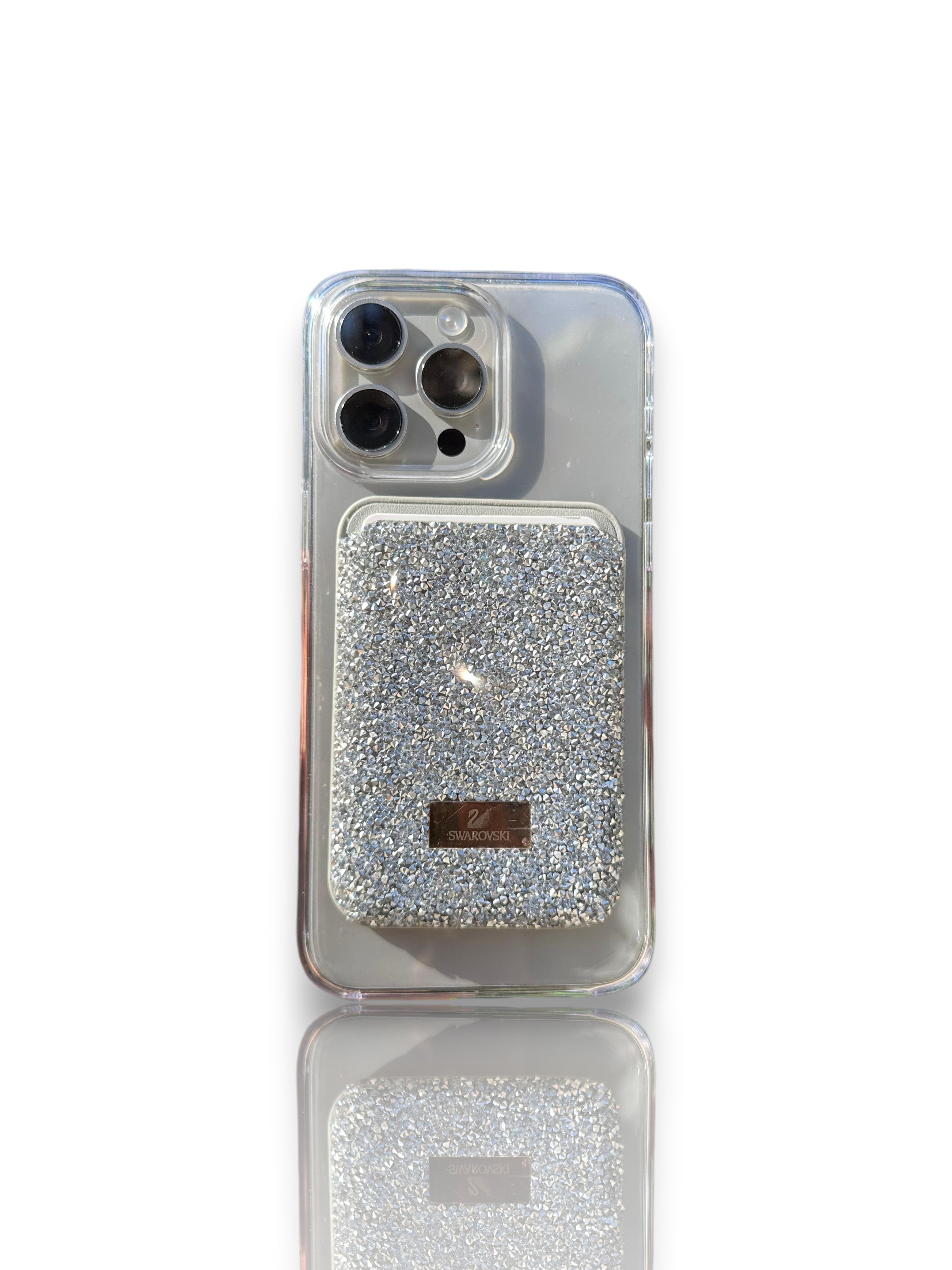 Swarovski Taşlı MagSafe Cüzdan-Gümüş