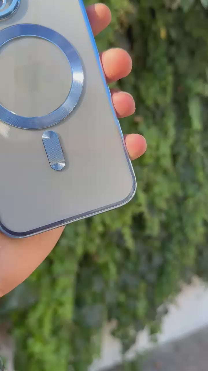 MagSafe Destekli Parlak Telefon Kılıfı-Mavi